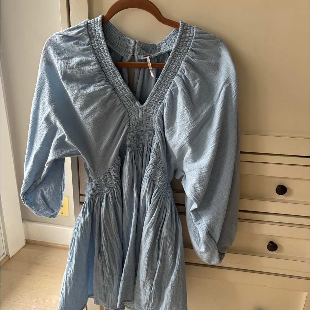 Free People V-Neck Light Blue Mini Dress